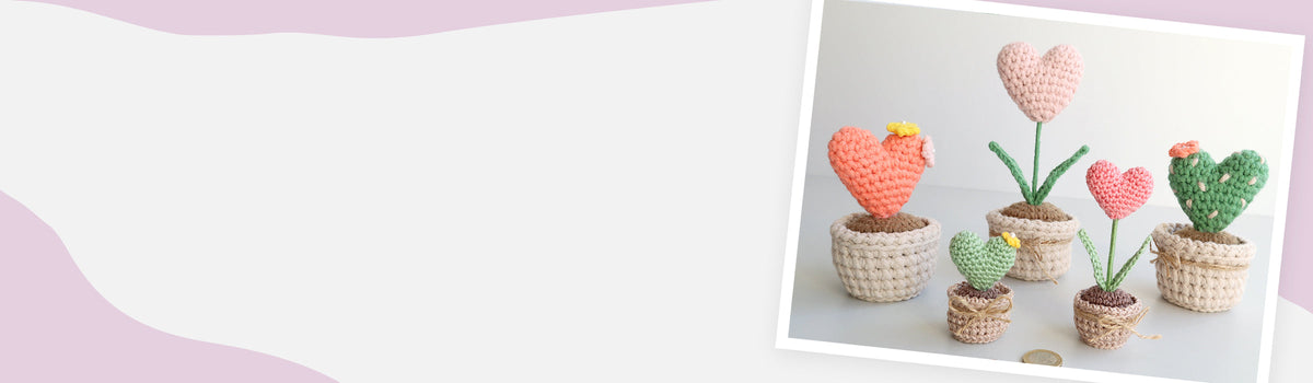 Gehäkelte Herz-Kakteen im Blumentopf als Geschenkidee für Valentinstag und Muttertag
