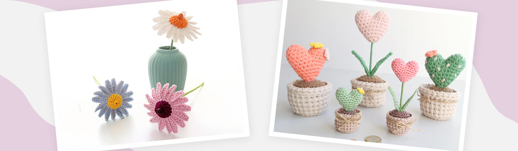 Gehäkelte Blumen und Herz-Kakteen als Geschenkideen für Valentinstag und Muttertag
